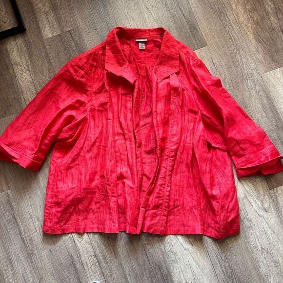 Catherines Maggie Barnes Women's Linen Blend Open Front Jacket Red Pink Size 5X - Picture 1 of 10